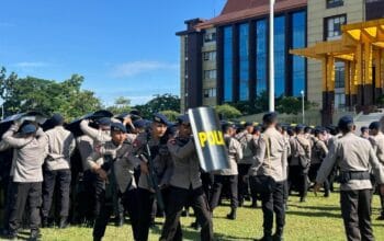 Jelang May day, Satuan Brimob Polda Riau Laksanakan Latihan Gabungan