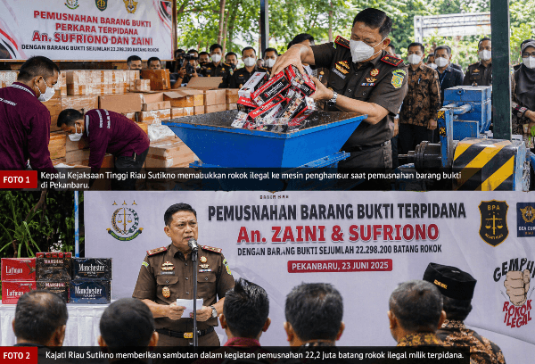 Kejati Riau Musnahkan 22 juta Batang Rokok Ilegal