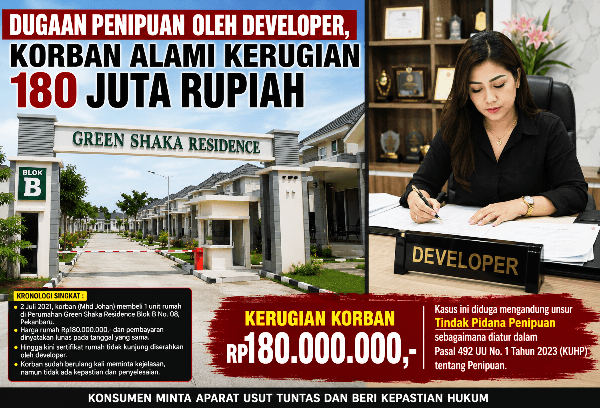 Bayar Lunas Rp180 Juta, 5 Tahun Sertifikat Tak Kunjung Diserahkan, Developer Diduga Lakukan Penipuan