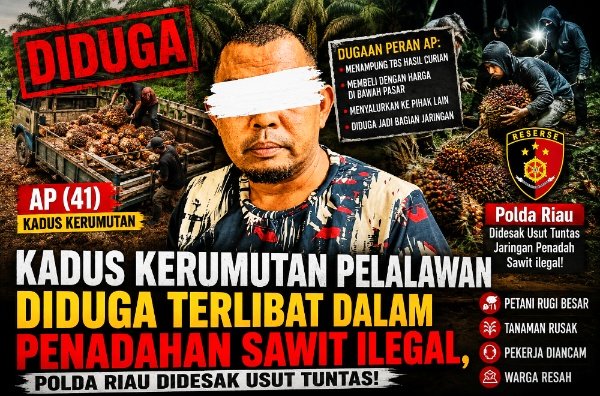 Kadus Kerumutan Pelalawan Diduga Terlibat dalam Penadahan Sawit Ilegal, Polda Riau Didesak Usut Tuntas