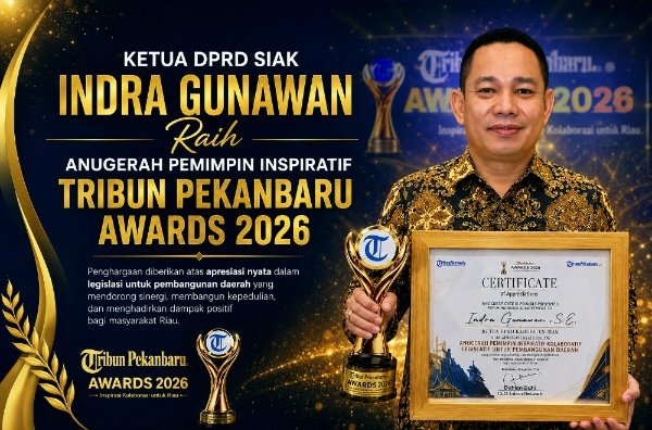 Ketua DPRD Siak Indra Gunawan Raih Anugerah Pemimpin Inspiratif Tribun Pekanbaru Awards 2026