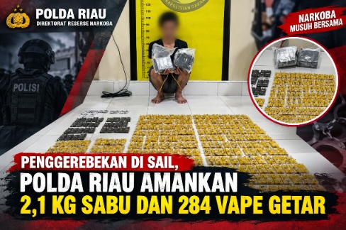 Penggerebekan di Sail, Polda Riau Amankan 2,1 Kg Sabu dan 284 Vape Getar