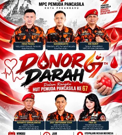 Sambut HUT ke-67, Pemuda Pancasila MPC Pekanbaru Gelar Bakti Sosial dan Donor Darah